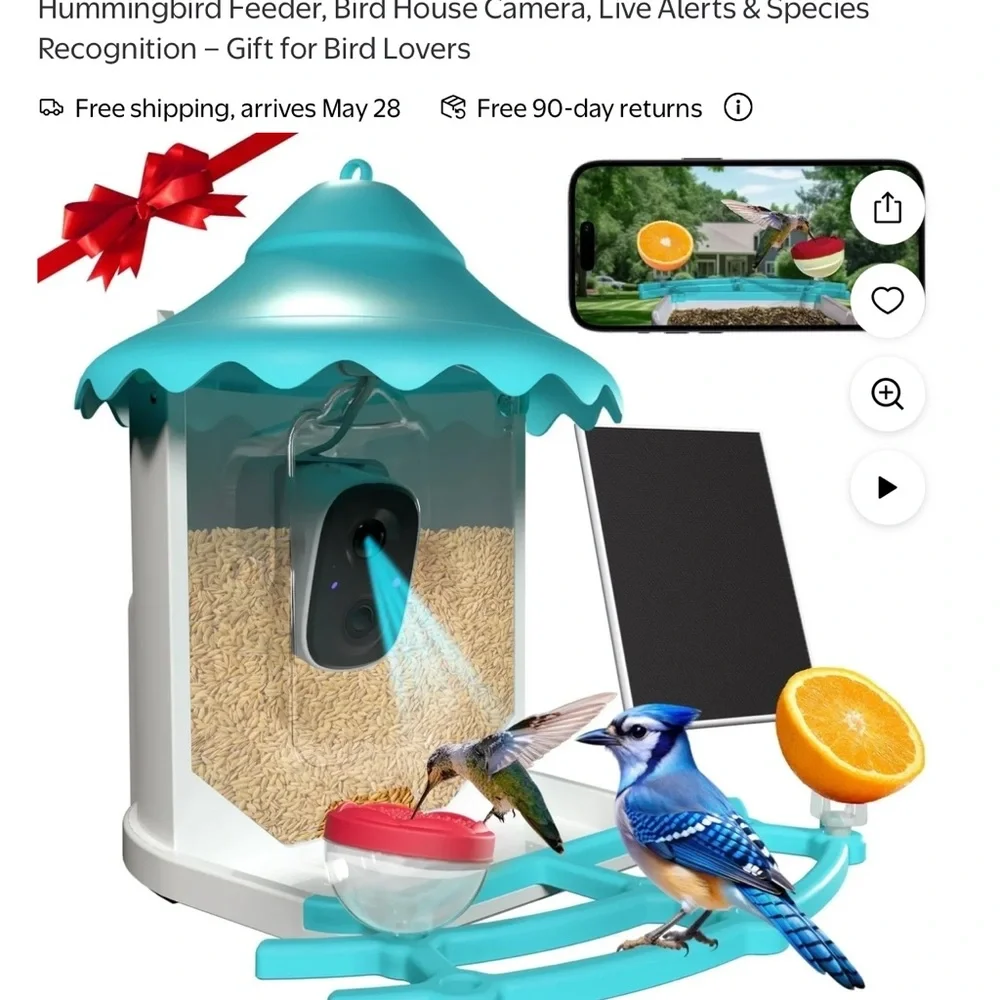 Solar-Powered Bird Feeder with Camera - Orange
